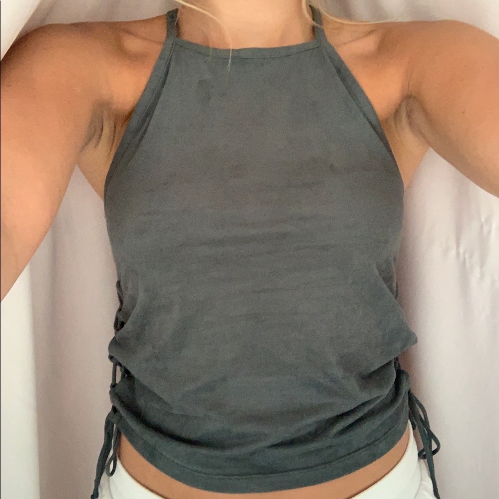 AE Halter Lace Up Suede Top